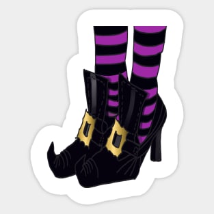 Witches Shoes with Purple and Black Stripe Sock Design Sticker